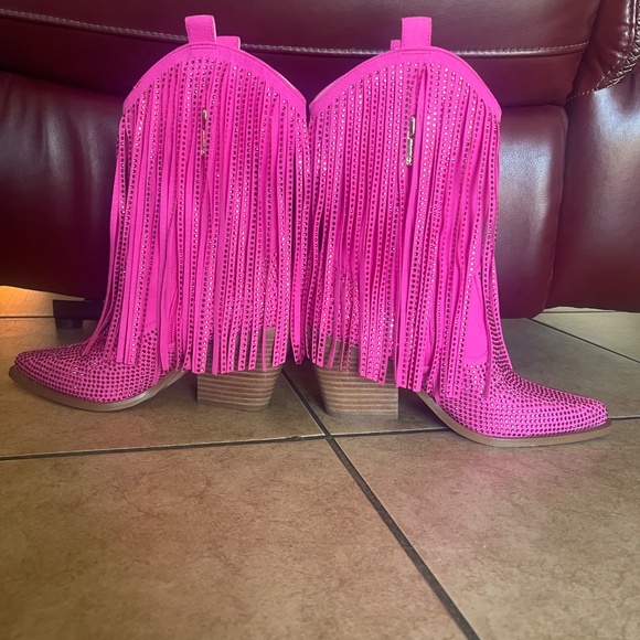 Jessica Simpson Pink Paredisa Rhinestone Fringe Western Booties SZ 7M - Picture 5 of 15